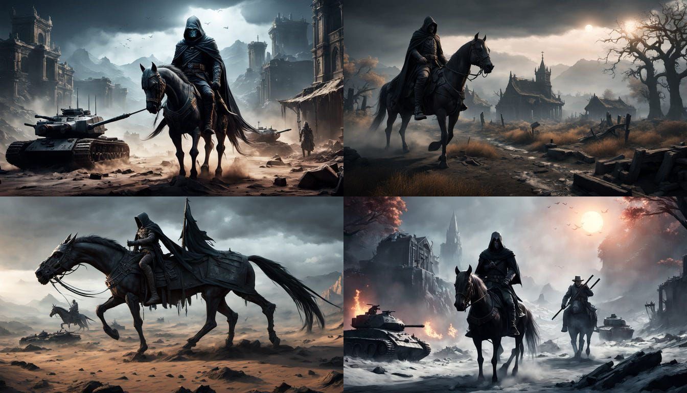 Grim Reaper on Skeletal Horse in WWII Battlefield