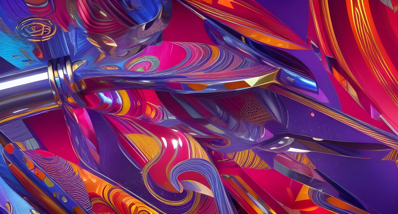 Abstract Trompe L'Oeil Patterns in Chrome Pixar Style