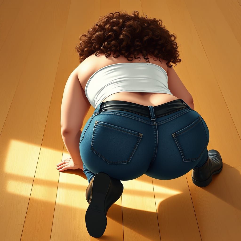 Sensual Pin-Up Woman Crawls on Wooden Floor