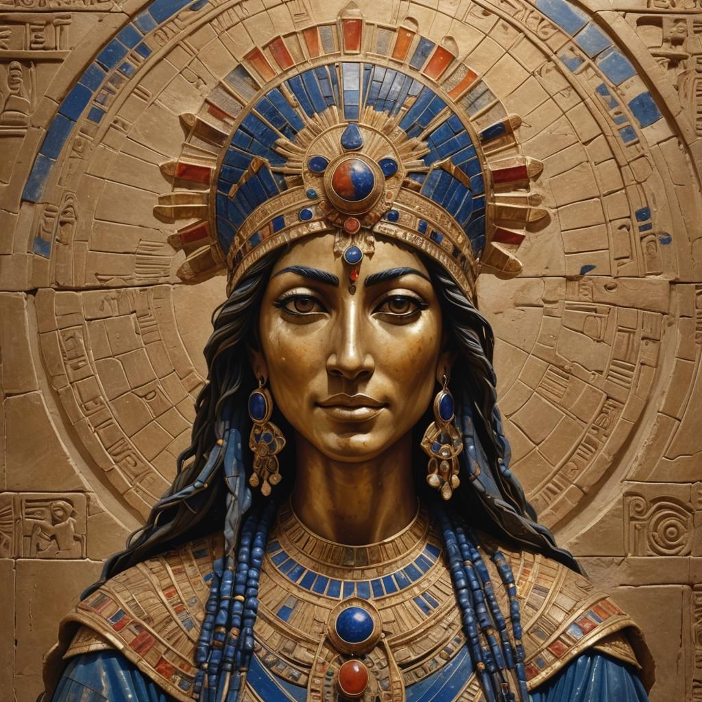 A Royal Goddess of Ancient Mesopotamia in Vibrant Babylonian...