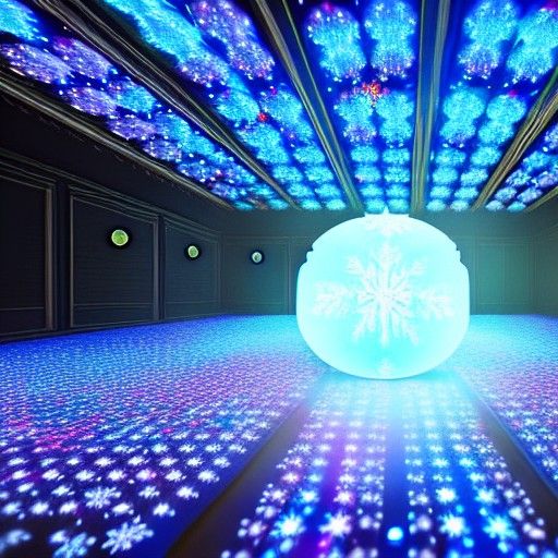 Glowing Red Snowflake in Crystal Ball on Blue Sea