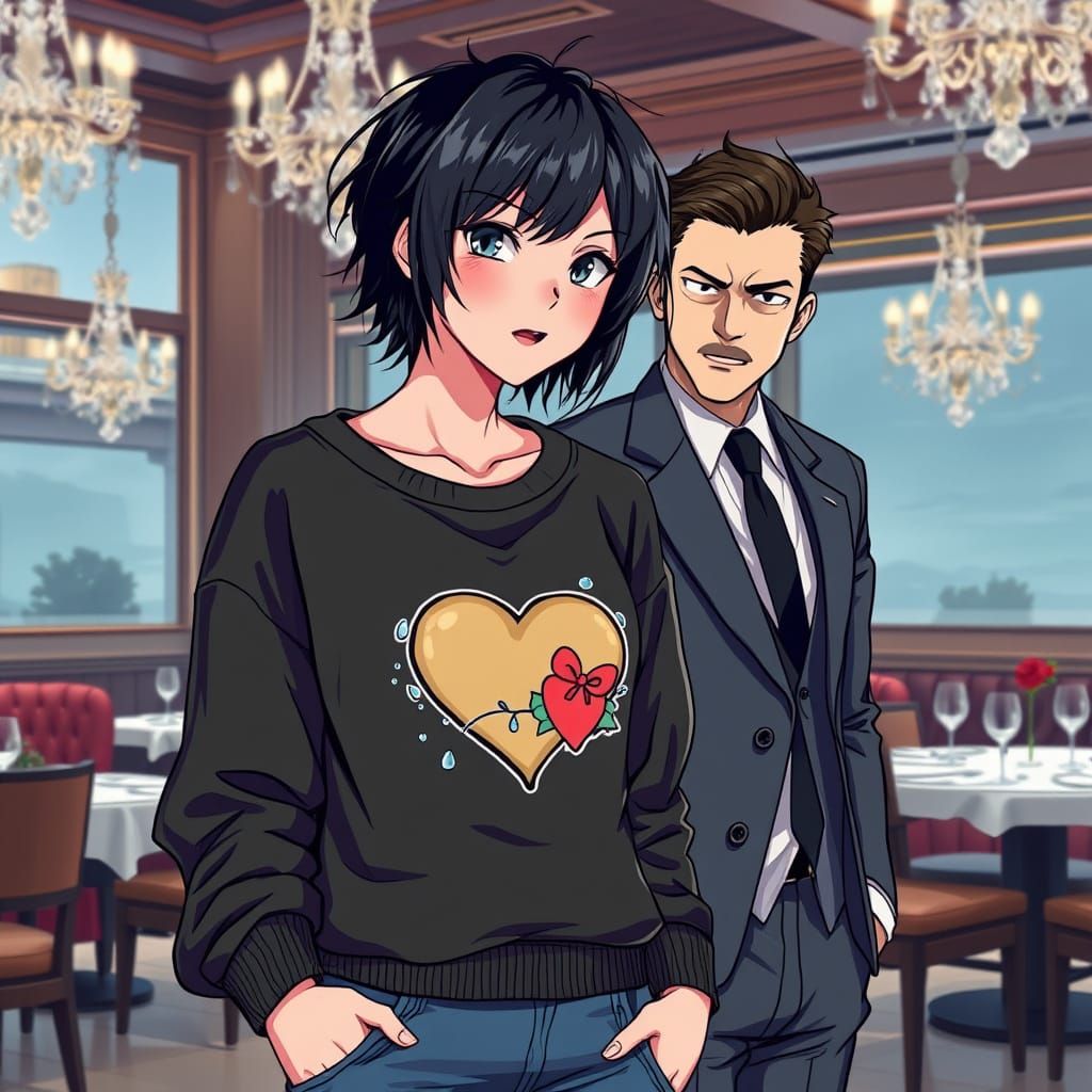 Young Emo Woman Embarrasses Suited Man in Upscale Restaurant