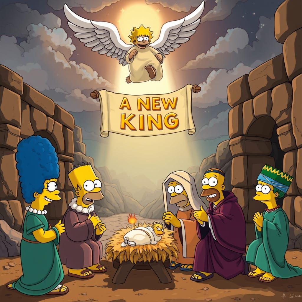The Simpsons' Biblical Nativity Scene in Vibrant, Exaggerate...