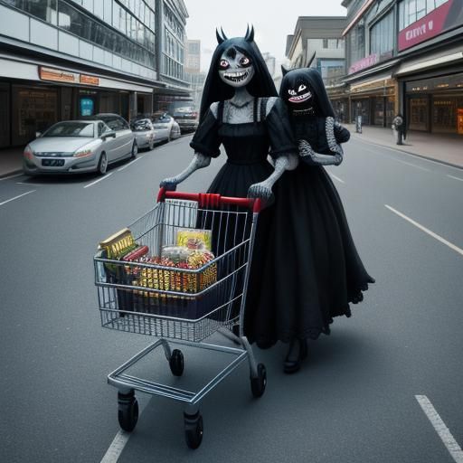 Creepy Goth Family in Surreal Car Park Photo
