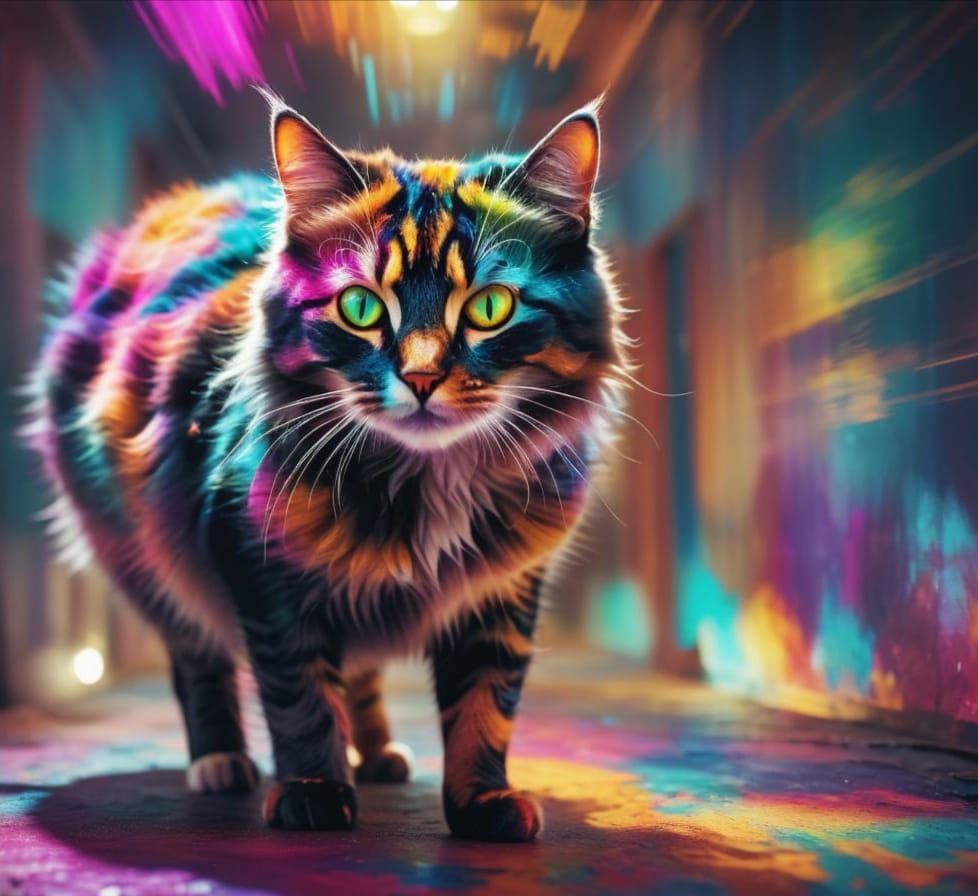 Colorful Cat in Double Exposure Photography