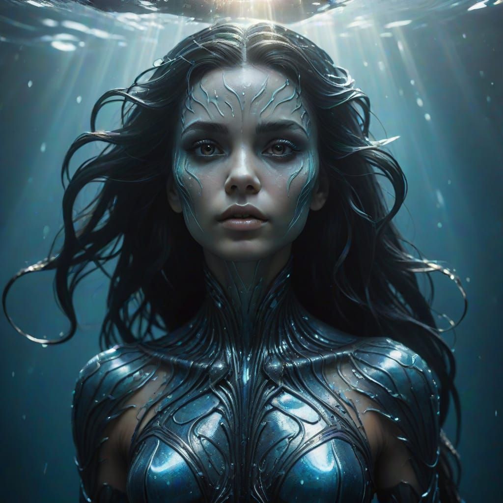 Dark Mermaid in Biomechanical Art Style