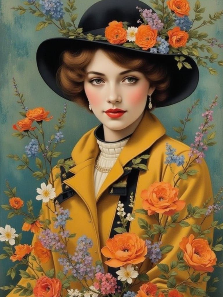 Serene Woman with Flowers in Impressionistic Style