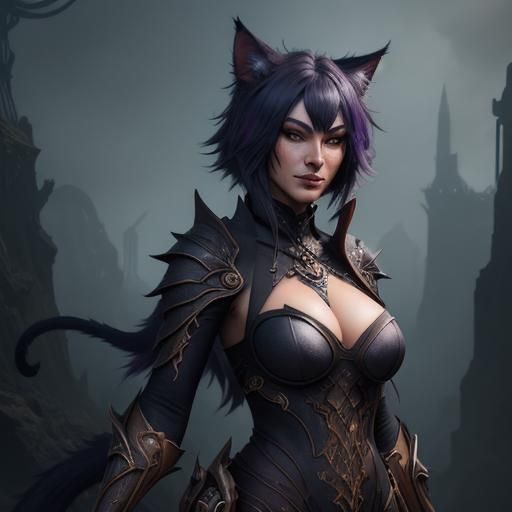 Detailed Catgirl Fantasy Concept Art
