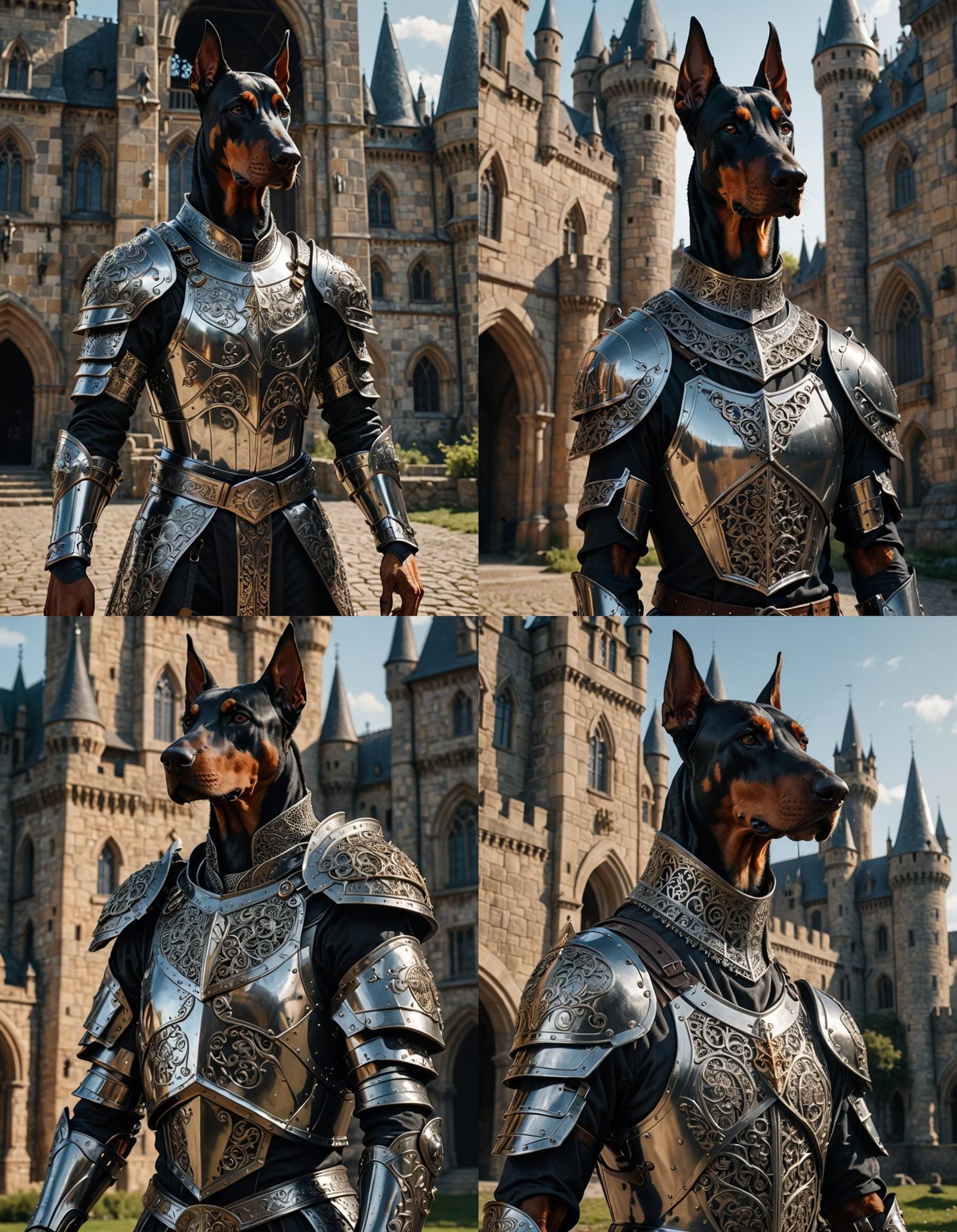 Doberman knight, portrait, finely detailed armor, intricate ...