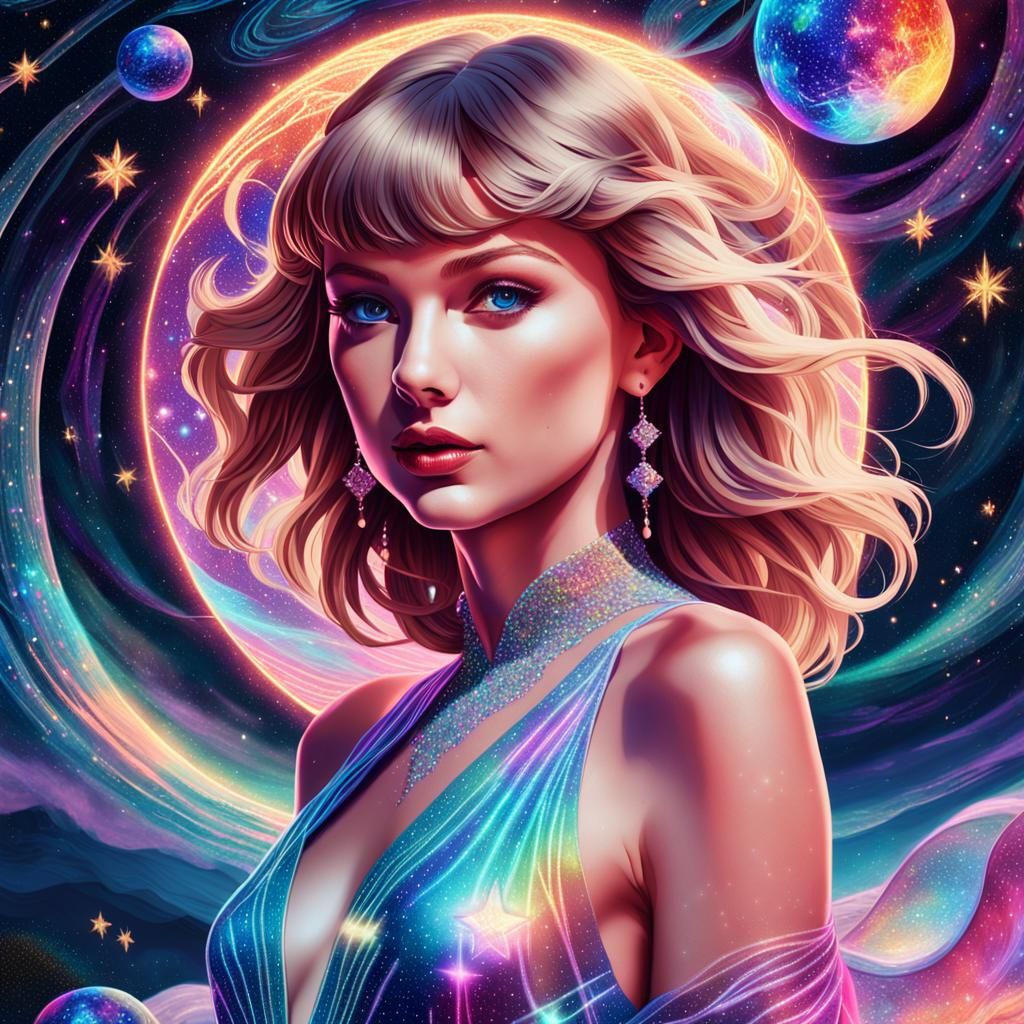 Cosmic Portrait in Pablo Amaringo Style