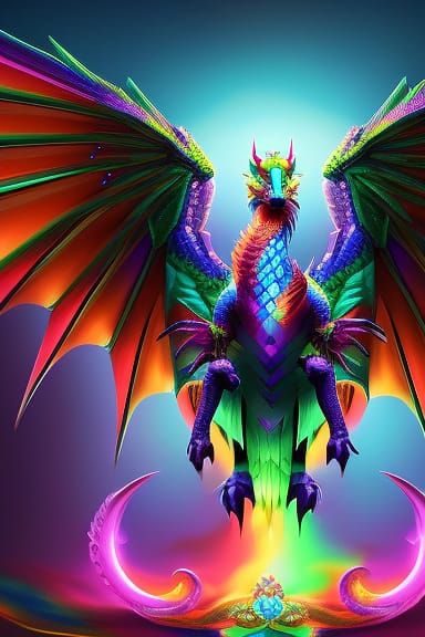 Rainbow Prismatic Dragon in Mystical Fantasy Style