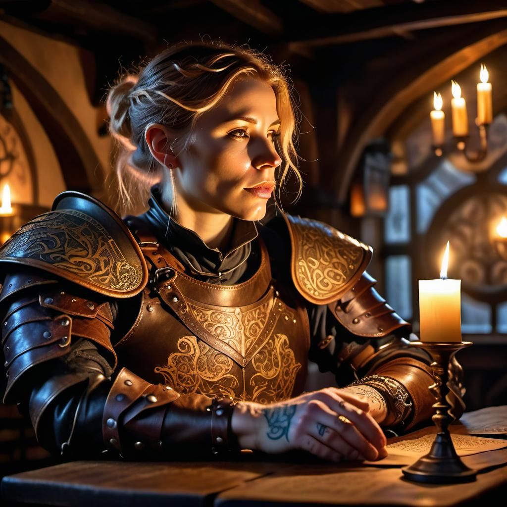 Steampunk Bard Recites Verse in Mystical Tavern