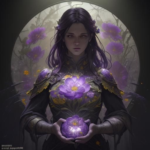 Resin Art Flowers Paperweight in Dark Fantasy Style