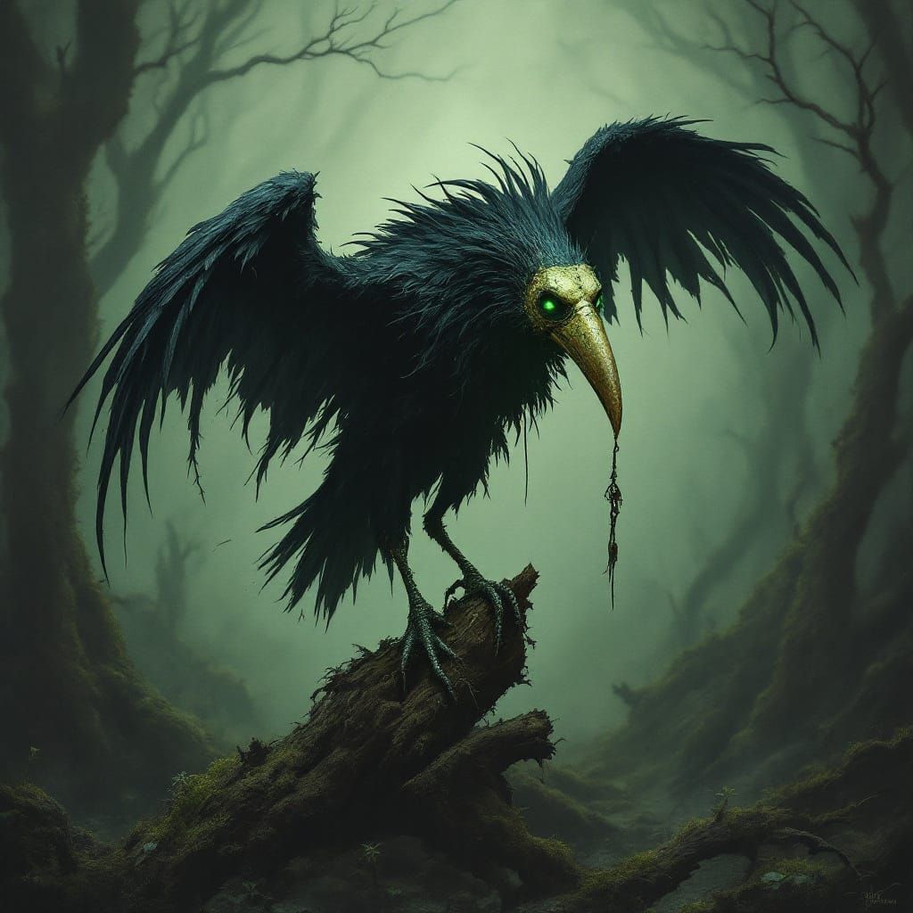 Eerie Spoonbill Cryptid in Haunted Swamp