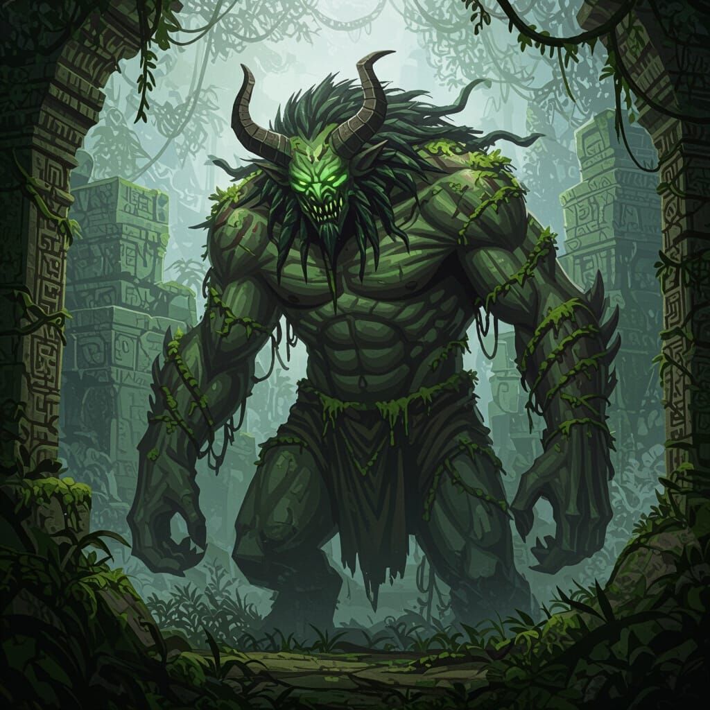 Ancient Demon Awakens in Jungle Ruins Concept Art