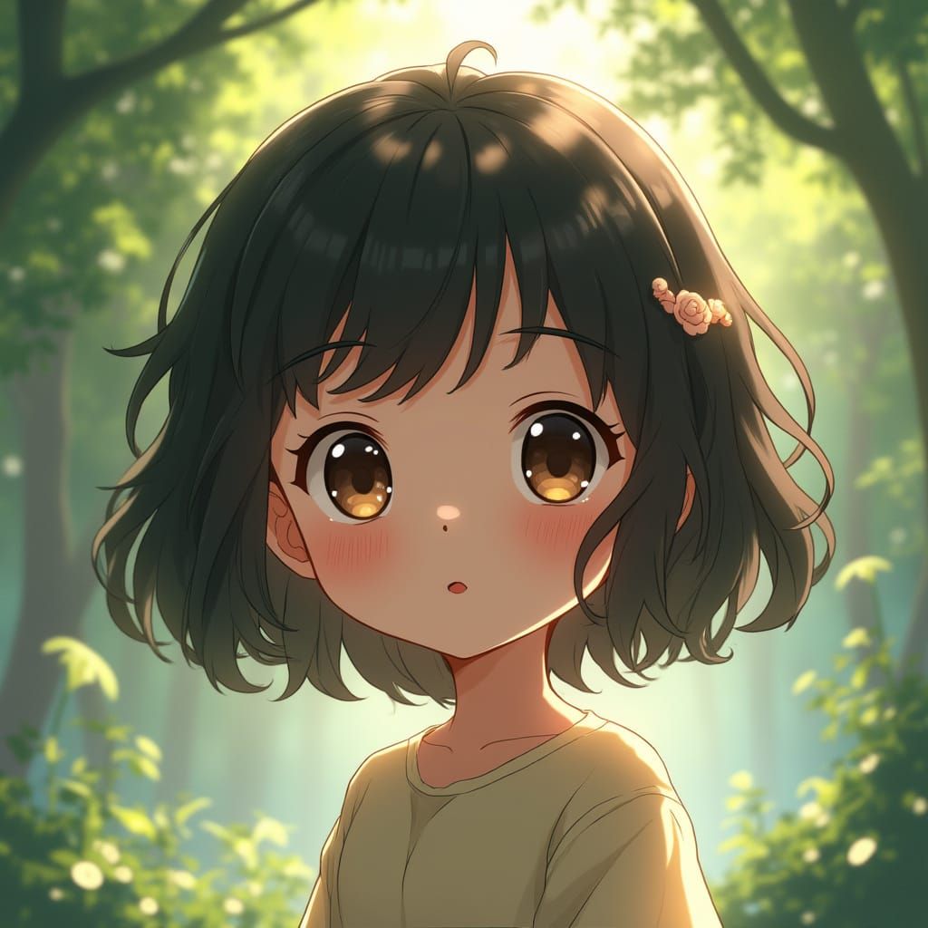 Adorable Anime Girl with Innocent Eyes in Ghibli Style
