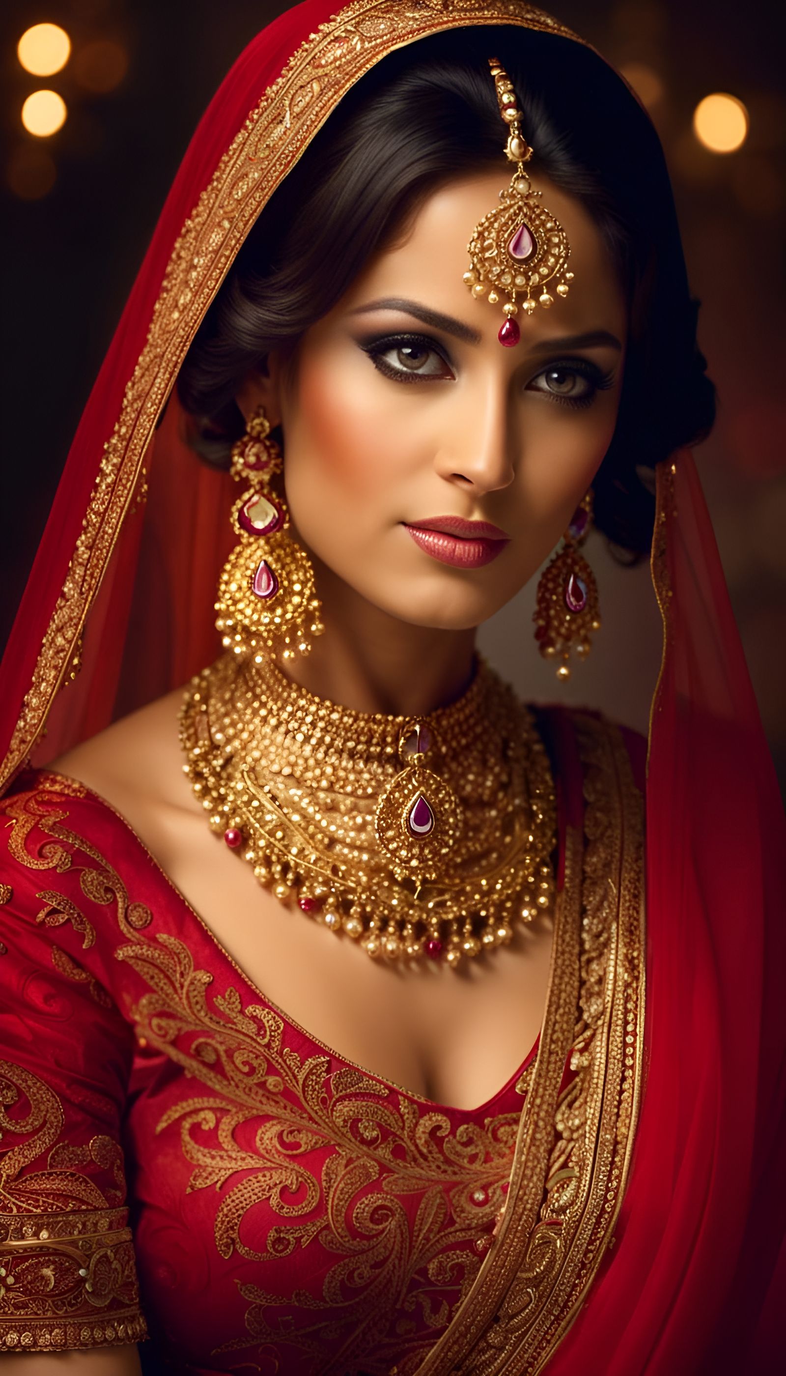 Beautiful Indian Bride in Red Lehenga Portrait