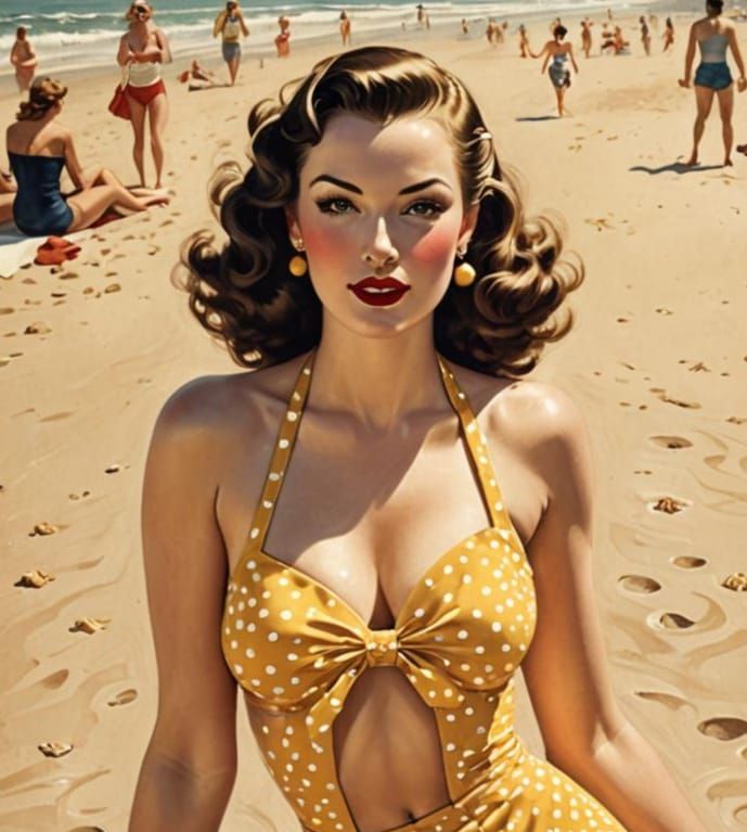 1950s Pin-Up Girl in Vintage Style Illustration