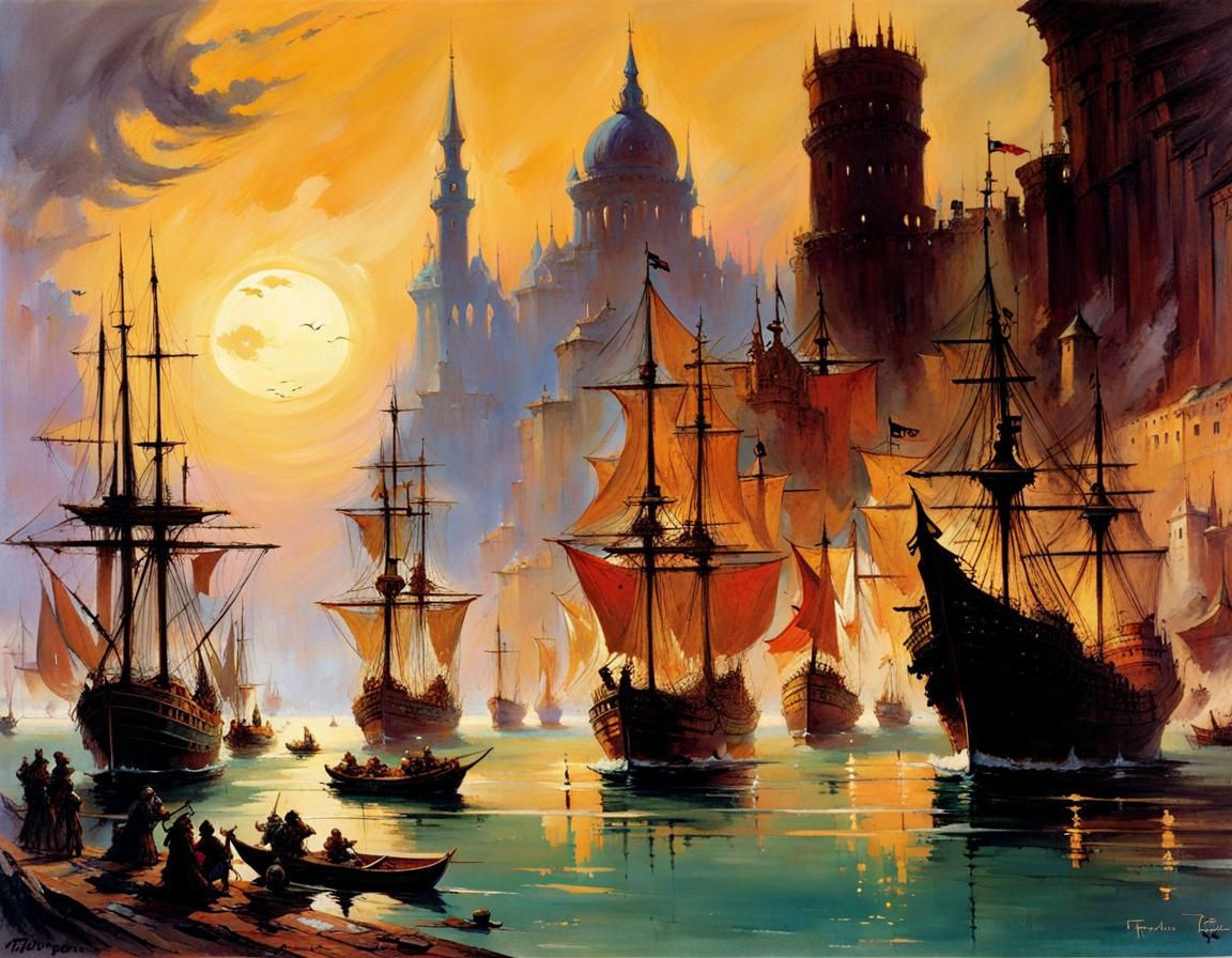 Fantasy Port City in Mediterranean Style