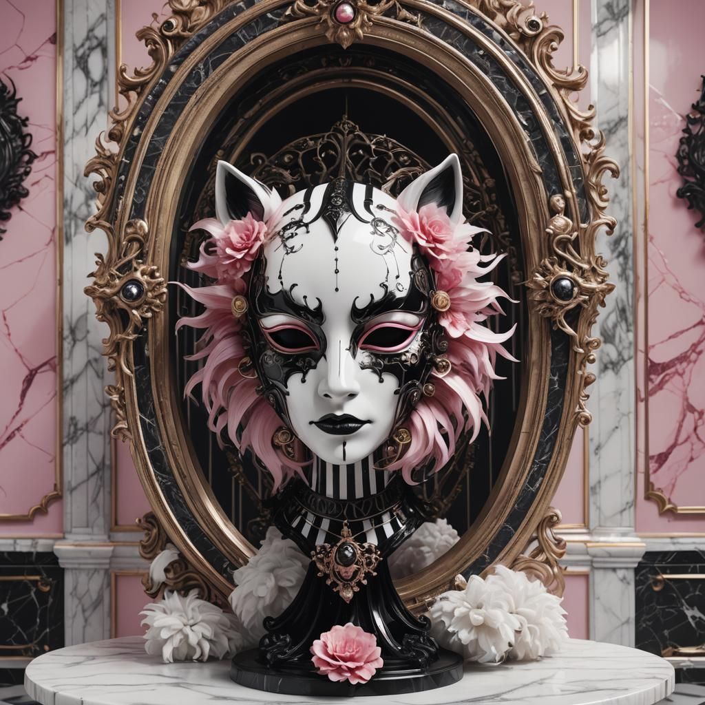 Gothic Porcelain Mask with Pink Paws