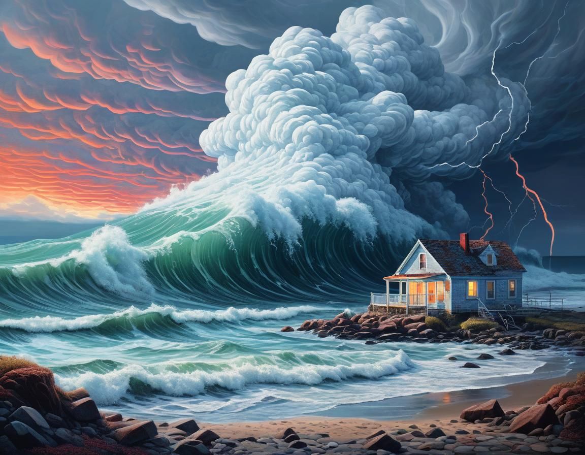 Ethereal Knot Seascape in Vorticism Style