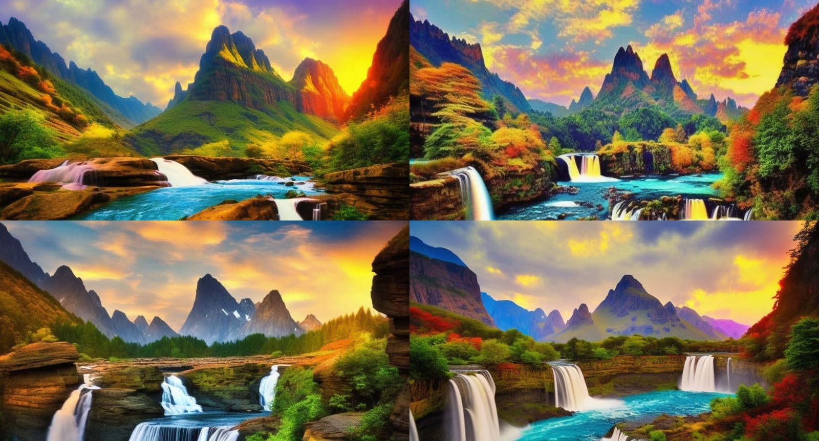 Colorful Waterfalls and Rivers Landscape at Night