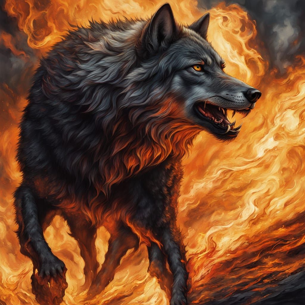 Hyper-Realistic Portrait of Fitness Woman with Wolf of Flame...