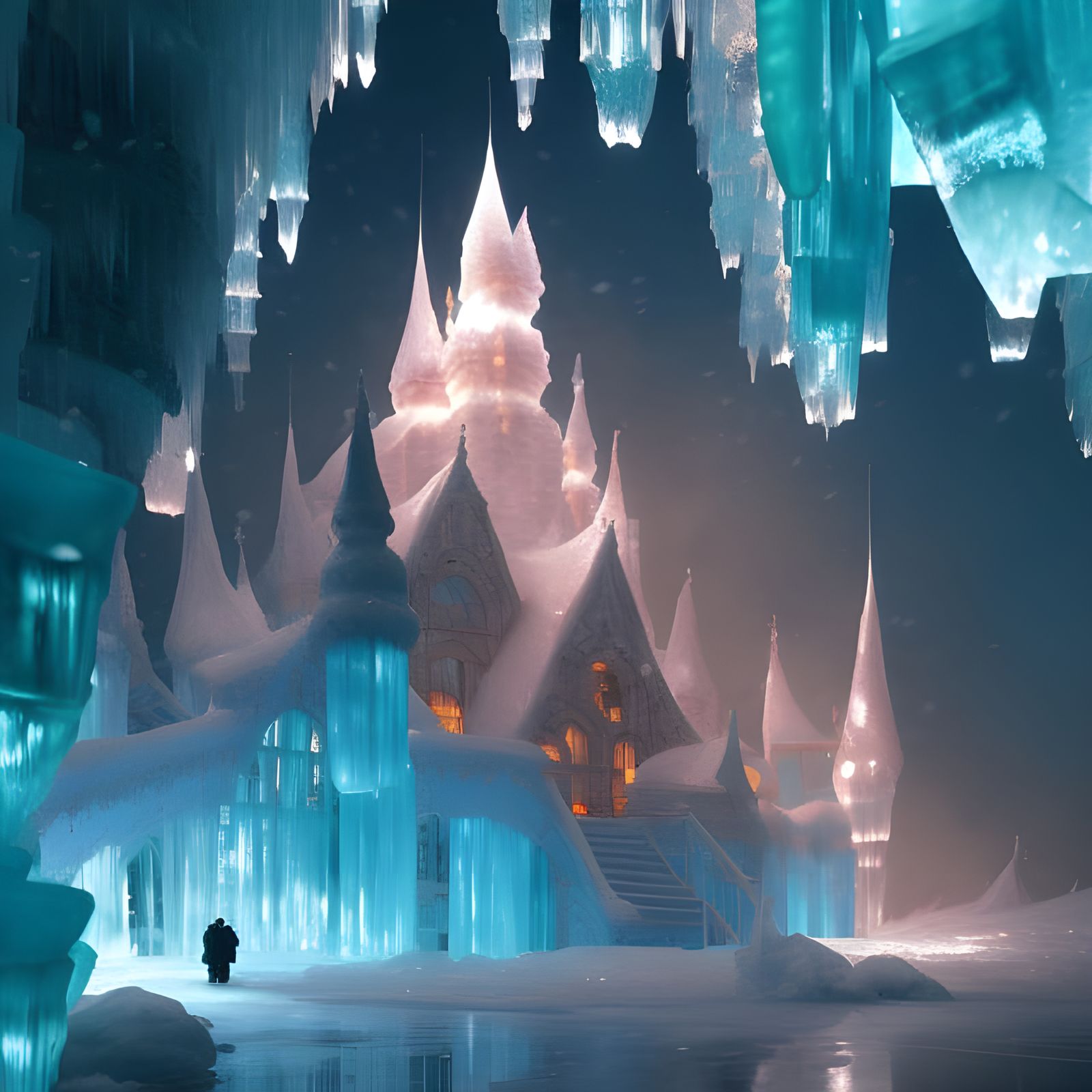 Translucent Ice Glass Castle at Sunset