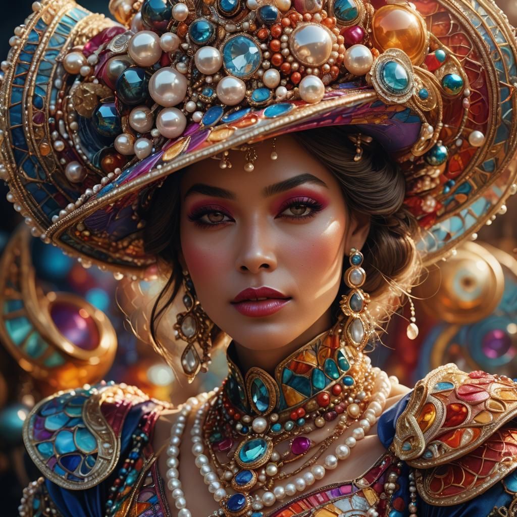 Woman in Pearls: Hyperrealistic Fantasy Portrait