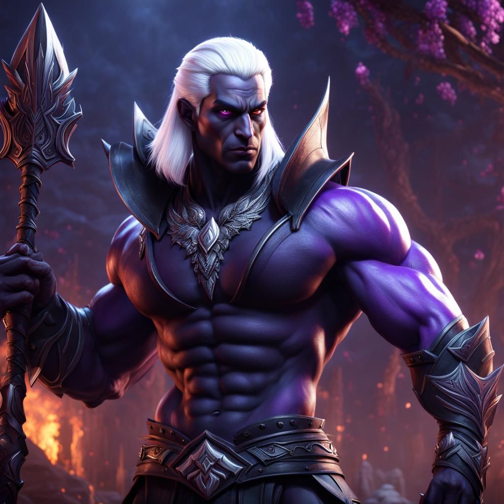 Muscular Drow Male in Detailed Fantasy Art