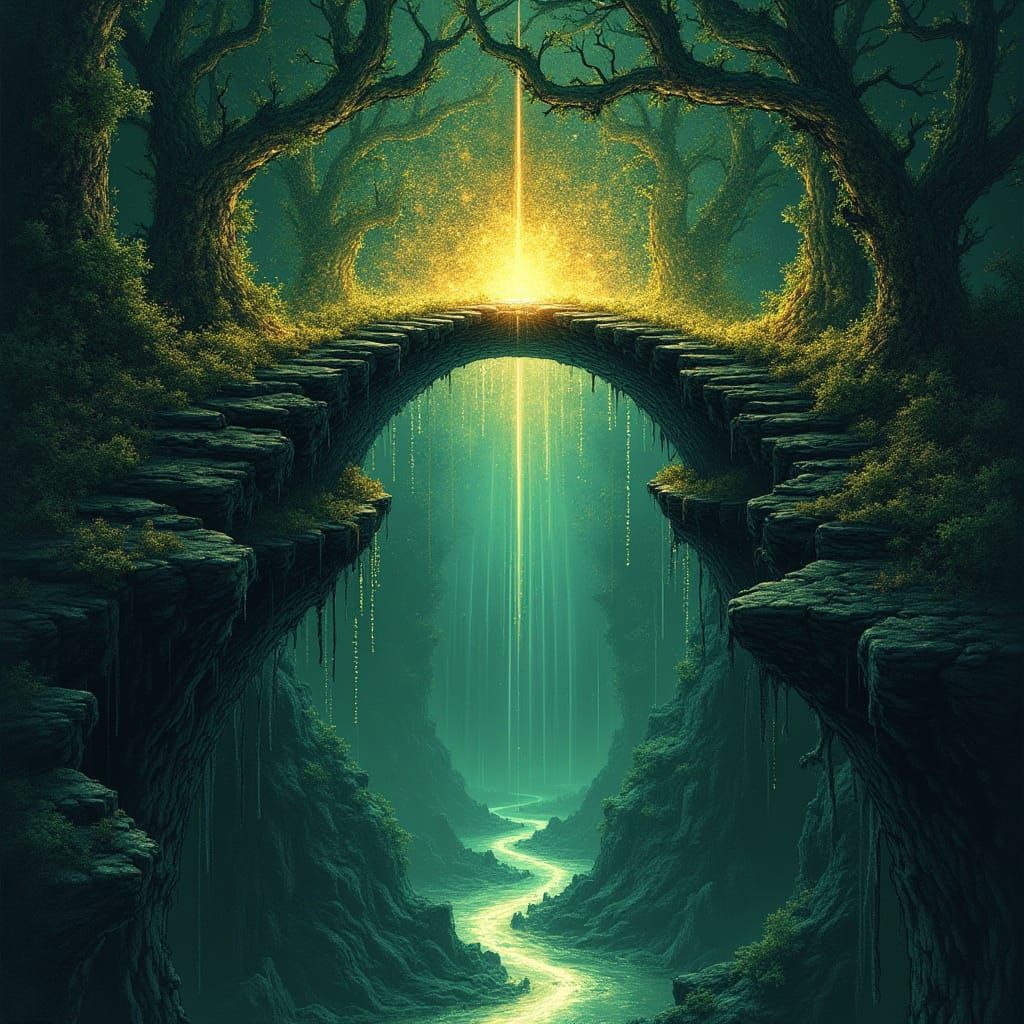 Surreal AI Art: Pencil Vines Morphing into Neon Code Fractal...