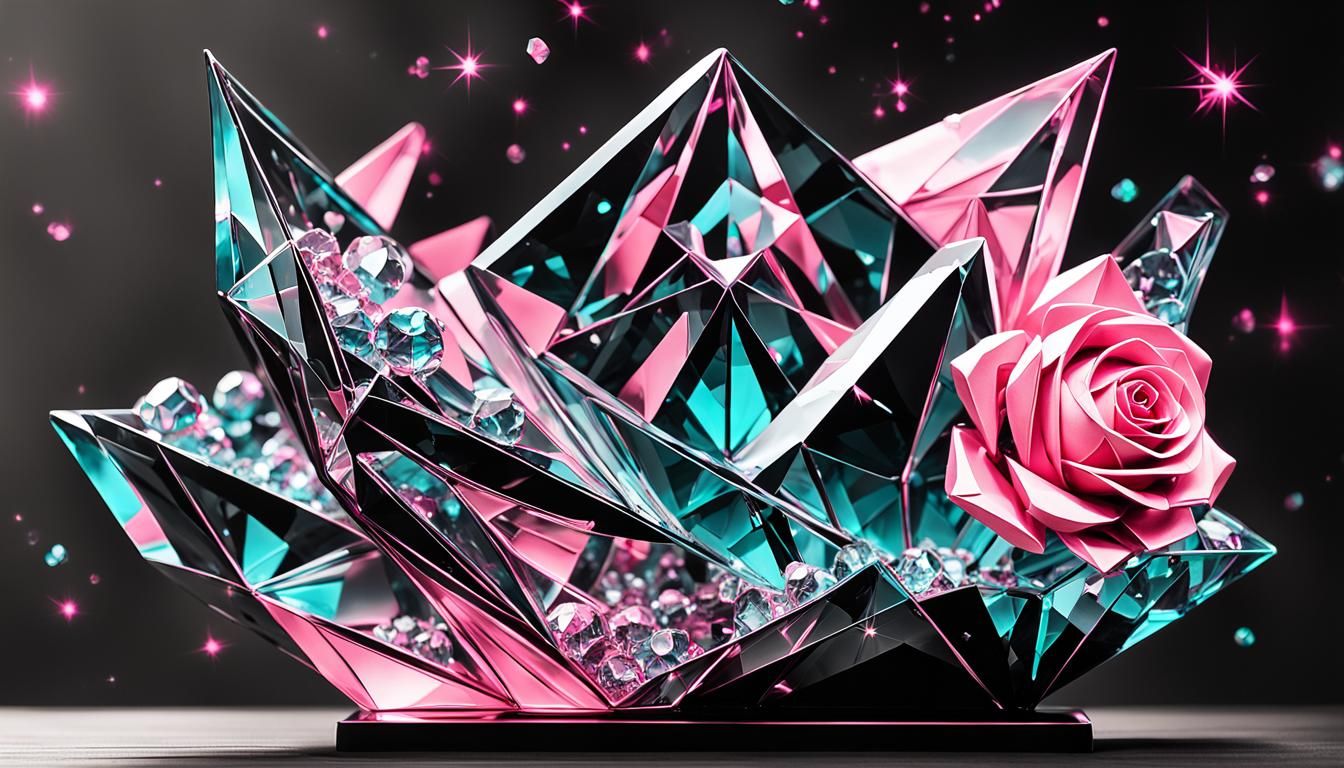 Crystal Statuette with Ornament Design in Origami Style