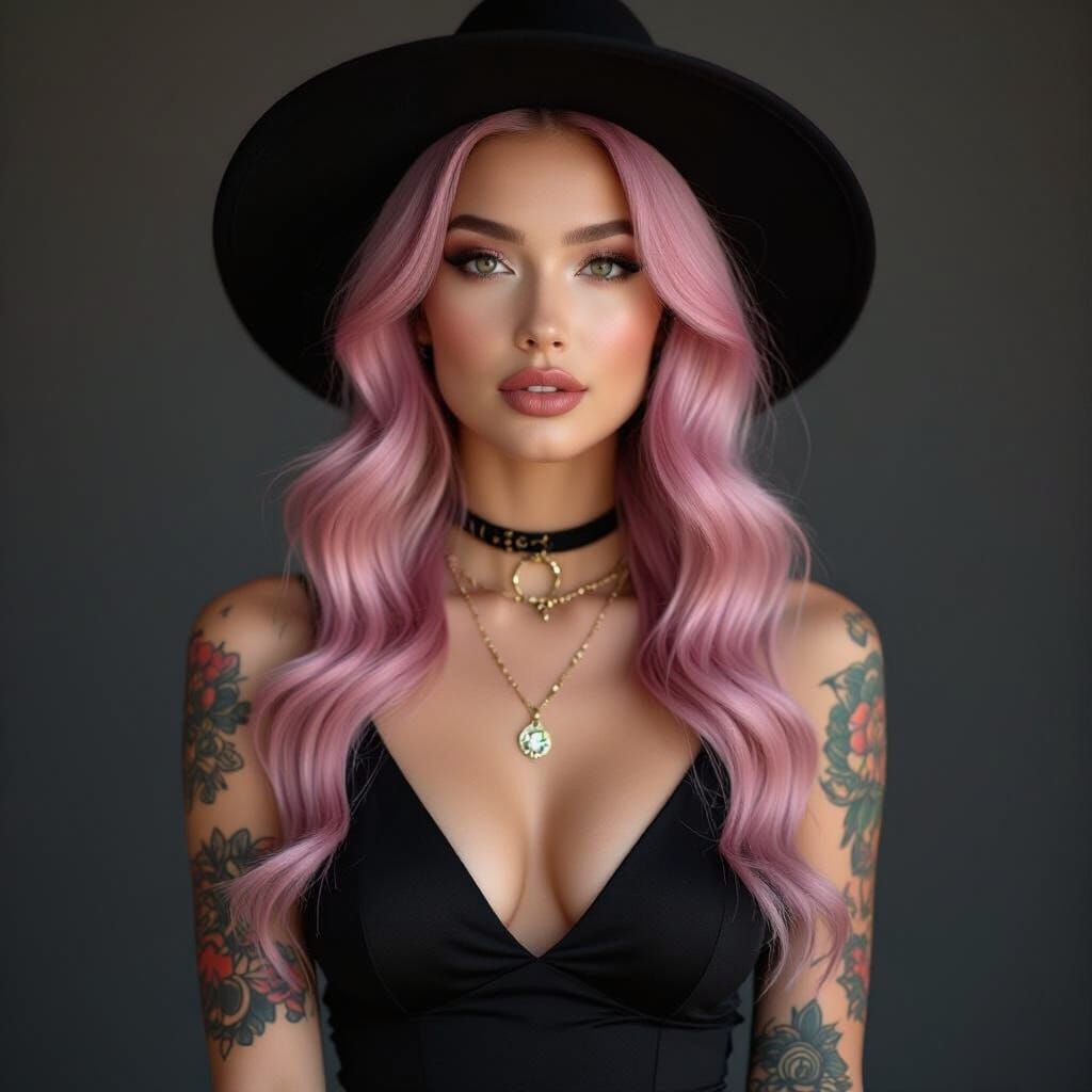 Pink-Haired Woman in Goth-Inspired Portrait