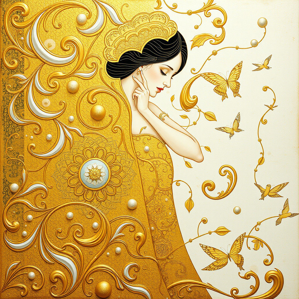 Opulent Gold and White Art Nouveau Illustration