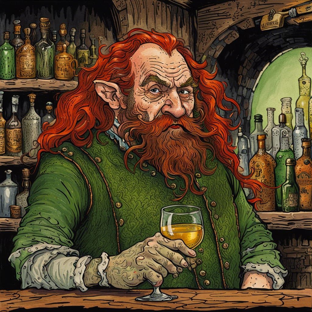 Dwarven Barkeeper Portrait in Ornate Fantasy Style