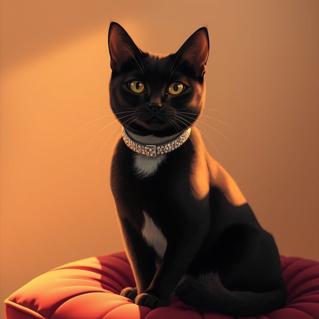 Tuxedo Cat in Golden Light, Digital Art