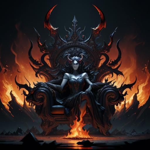 Demonic Queen on Throne in Dark Fantasy Style
