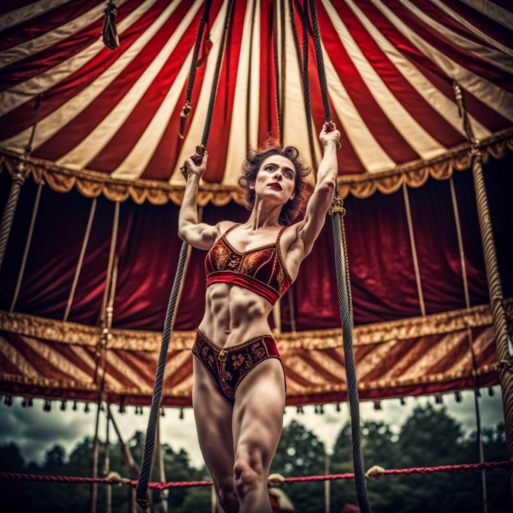 Dramatic Circus Trapeze Performance in Velvet Tent