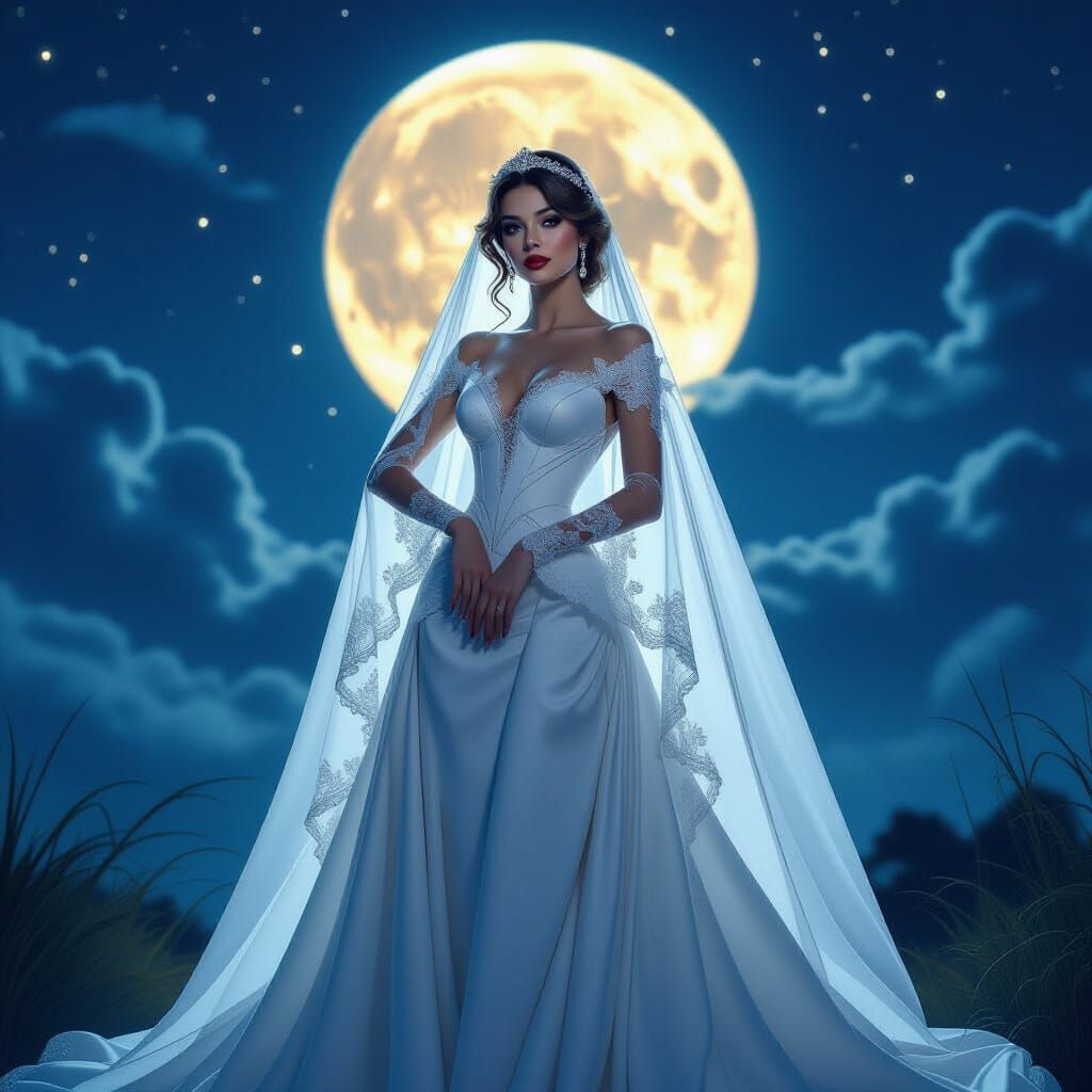 Glamorous Ghost Girl in Moonlit Night Sky