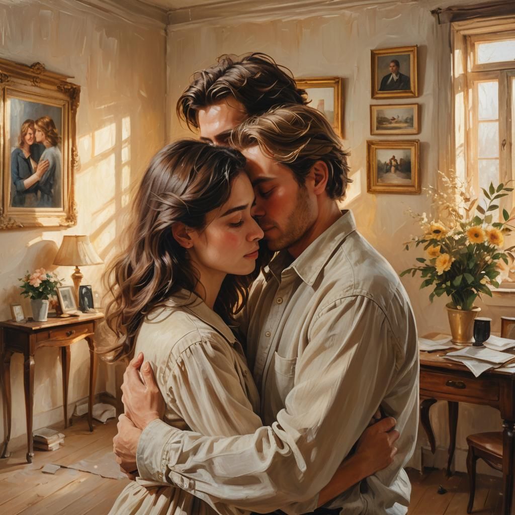 Romantic Realism: Embrace in Golden Light