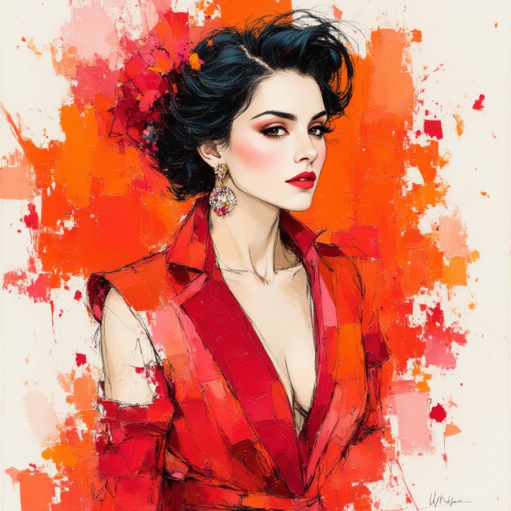 Elegant Princess in Silver and Scarlet