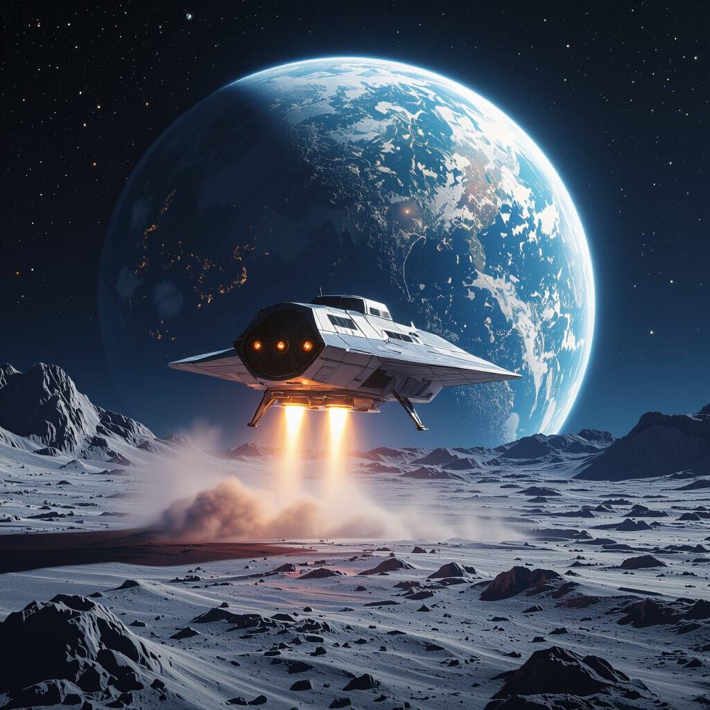 Hyperrealistic Moon Landing: Spacecraft Lands with Earth in ...