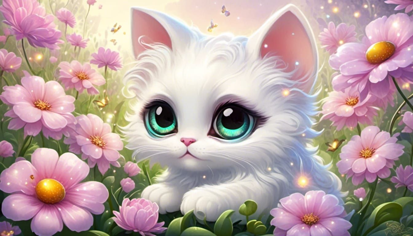 <lora:Pearls and nacre 2:1.0>  Cute fluffy Chibi Cats big ey...