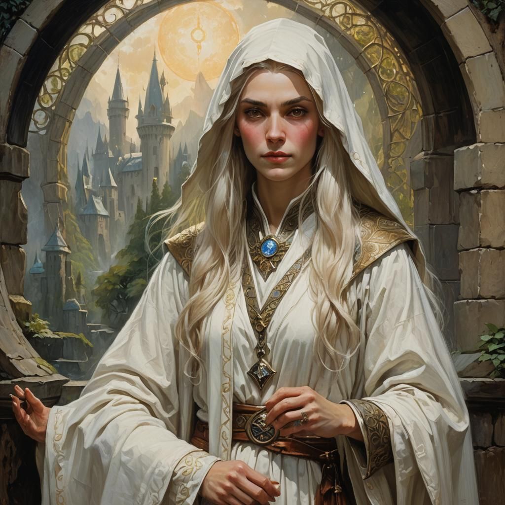 Elven Female Wizard Portrait as Oil Painting