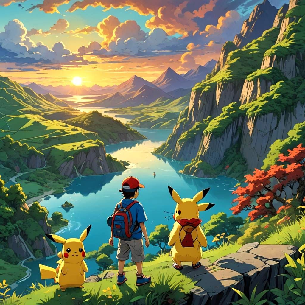 Ash and Pikachu with Pokemon: Digital Art