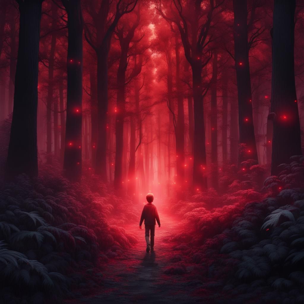 Boy Guides Himself Through Dark Forest