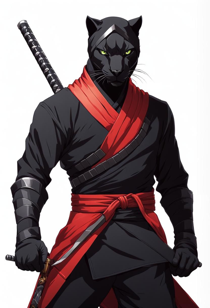 Fierce Ninja Panther in Anime Style