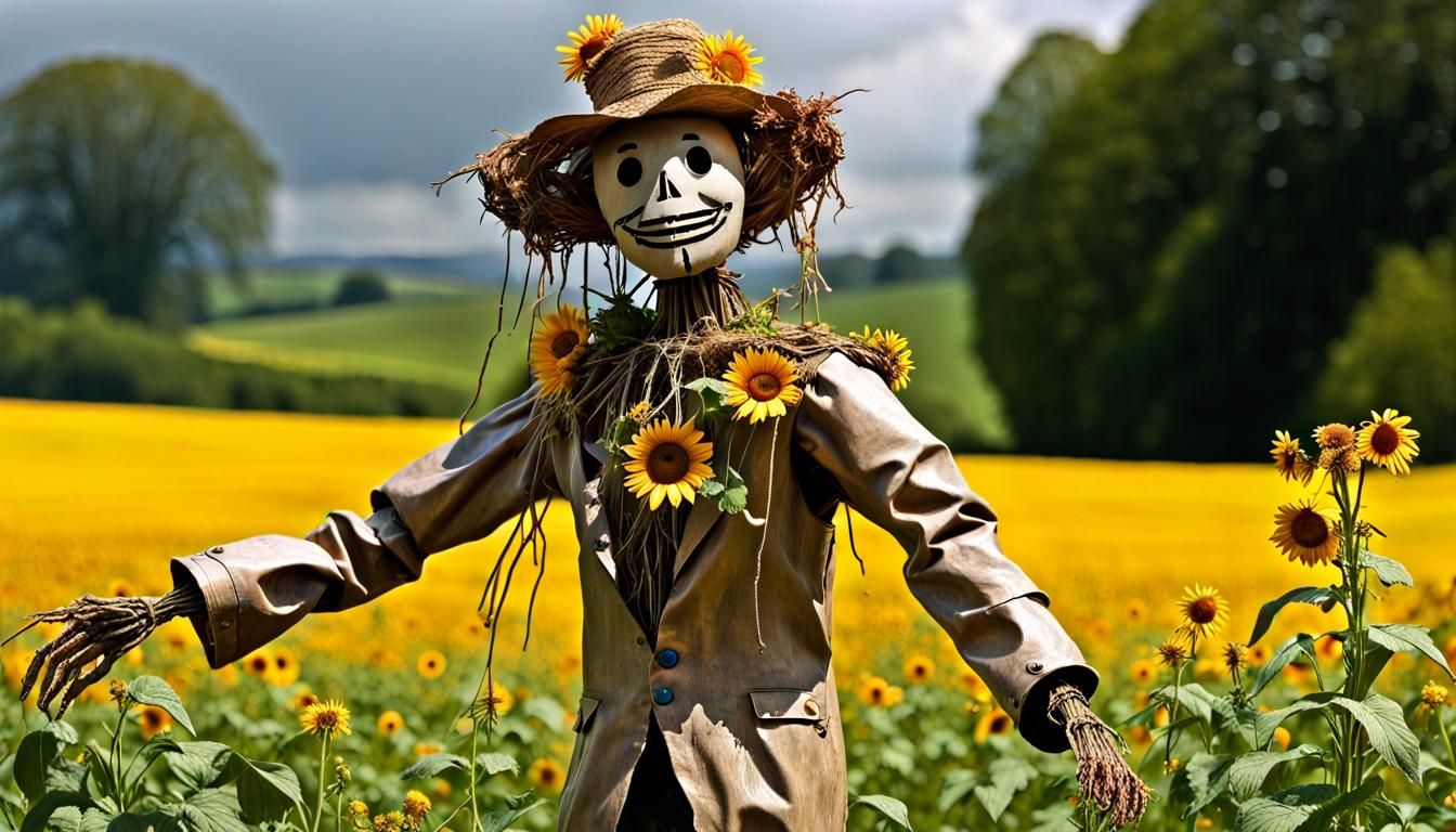 Friendly Cybernetic Scarecrow in a Bucolic Setting