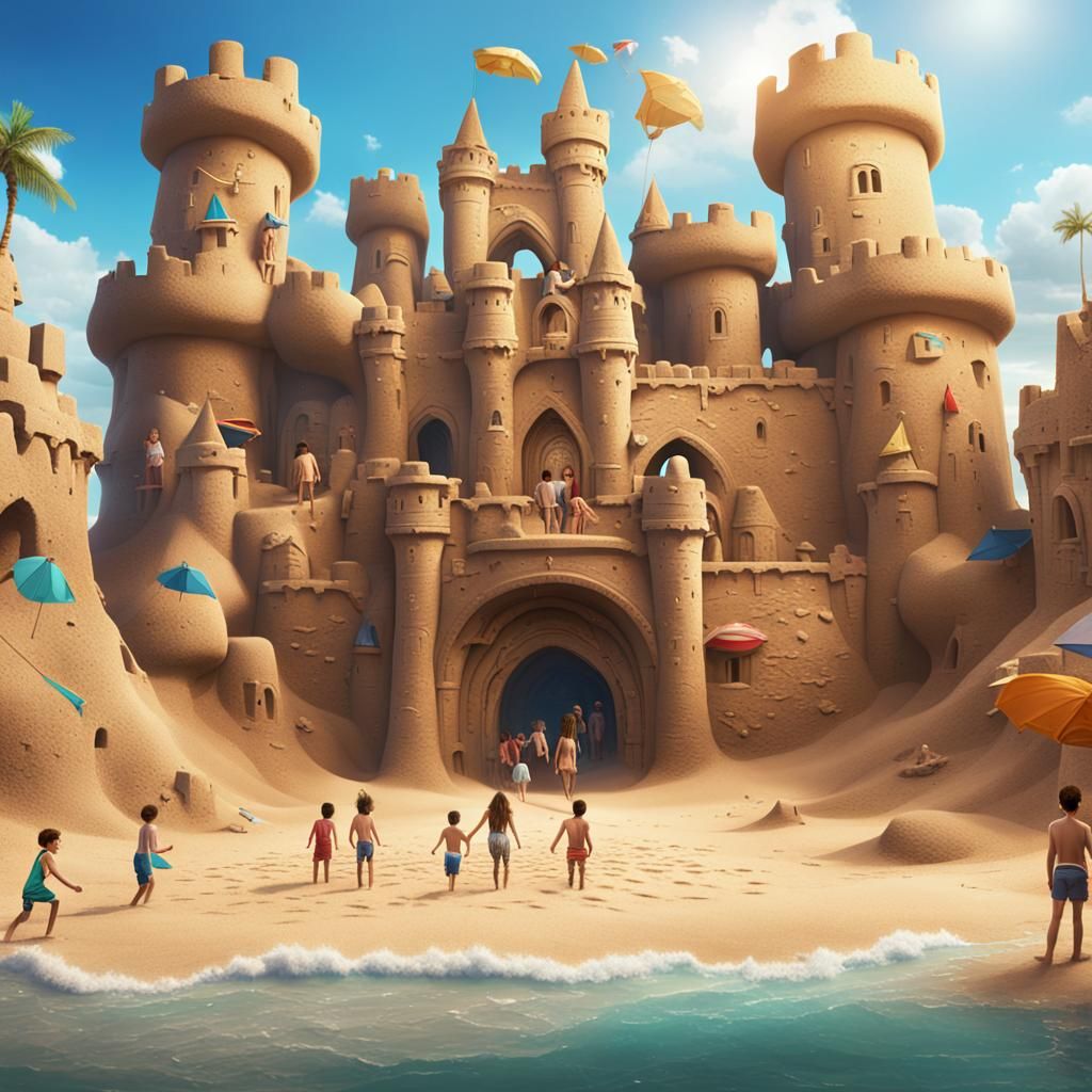 Children's Sandcastle Fantasy: Detailed Matte Painting