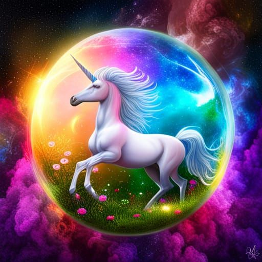 Cosmic Unicorn in Enchanted Forest, Digital Art